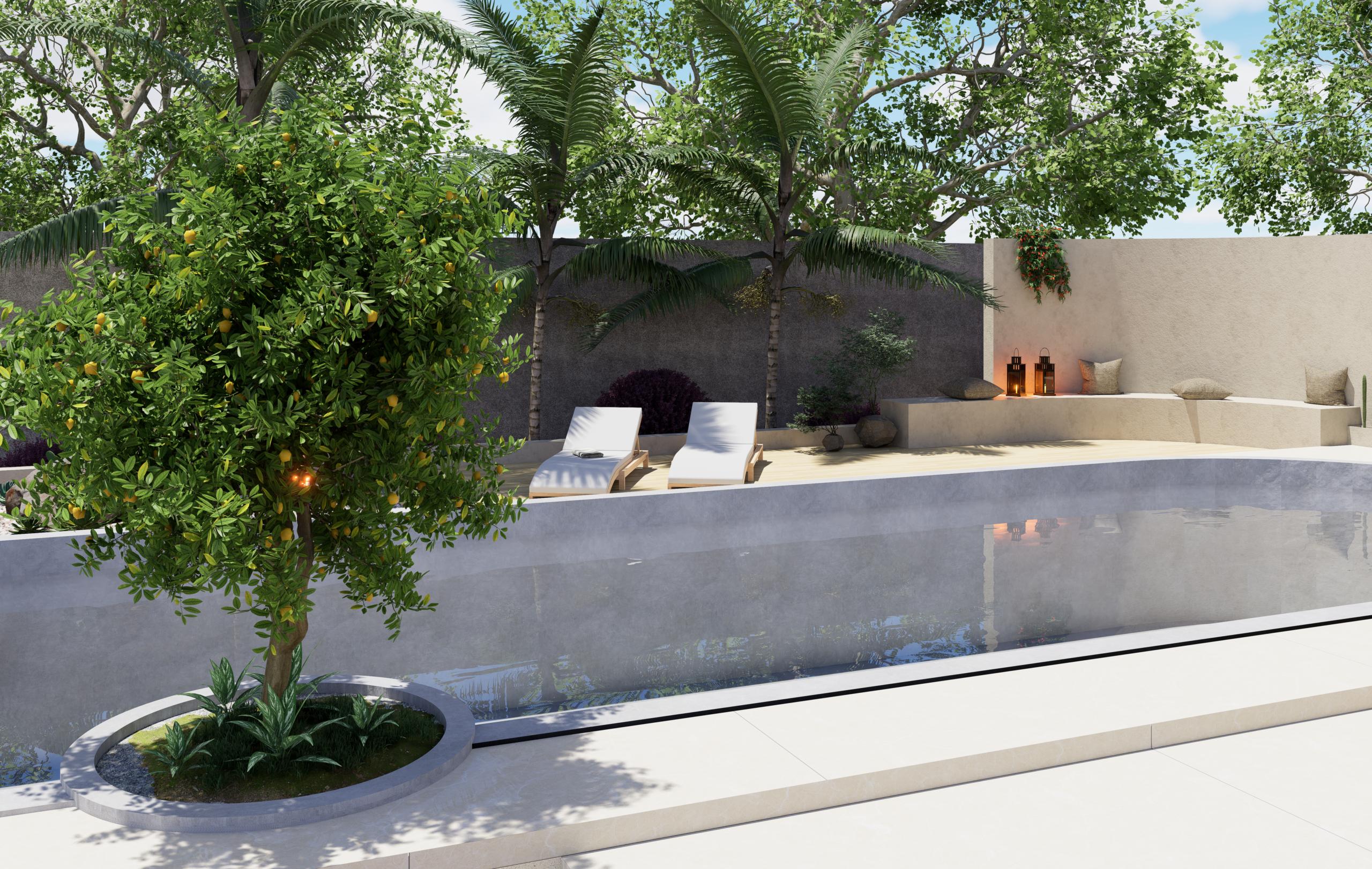 Overview of the side of the pool